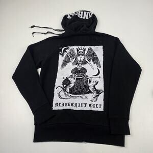 Blackcraft Cult Hoodie Mens XS‎ Black Unholy Zip Up Occult Goth Cat Graphic